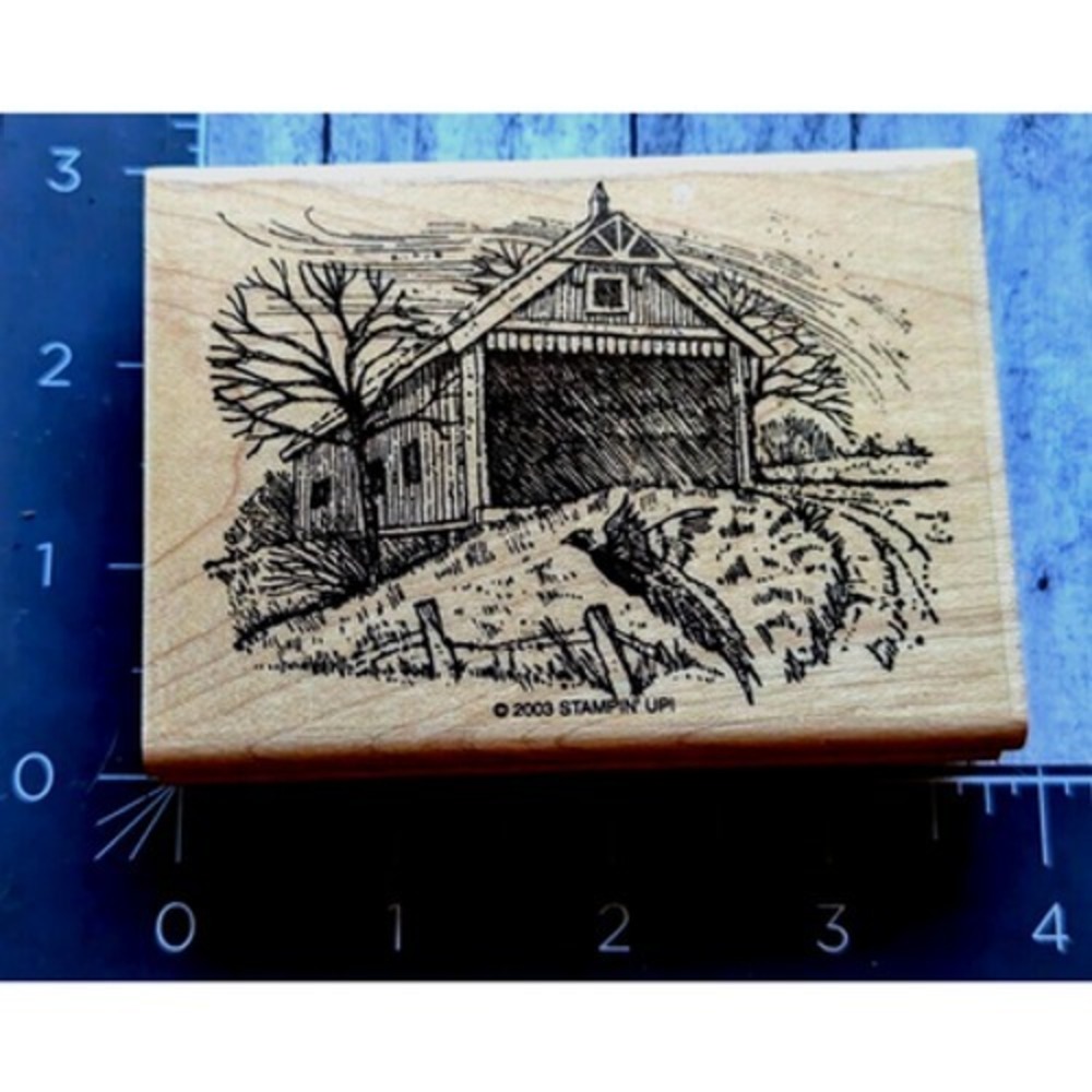 Stampin' Up! Covered Bridge Flying Bird Seasons 2003 Rubber Stamp Wood #H79